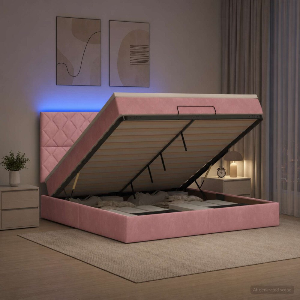 vidaXL Ottoman-säng med madrass och LED Rosa 140 x 200 cm Sammet