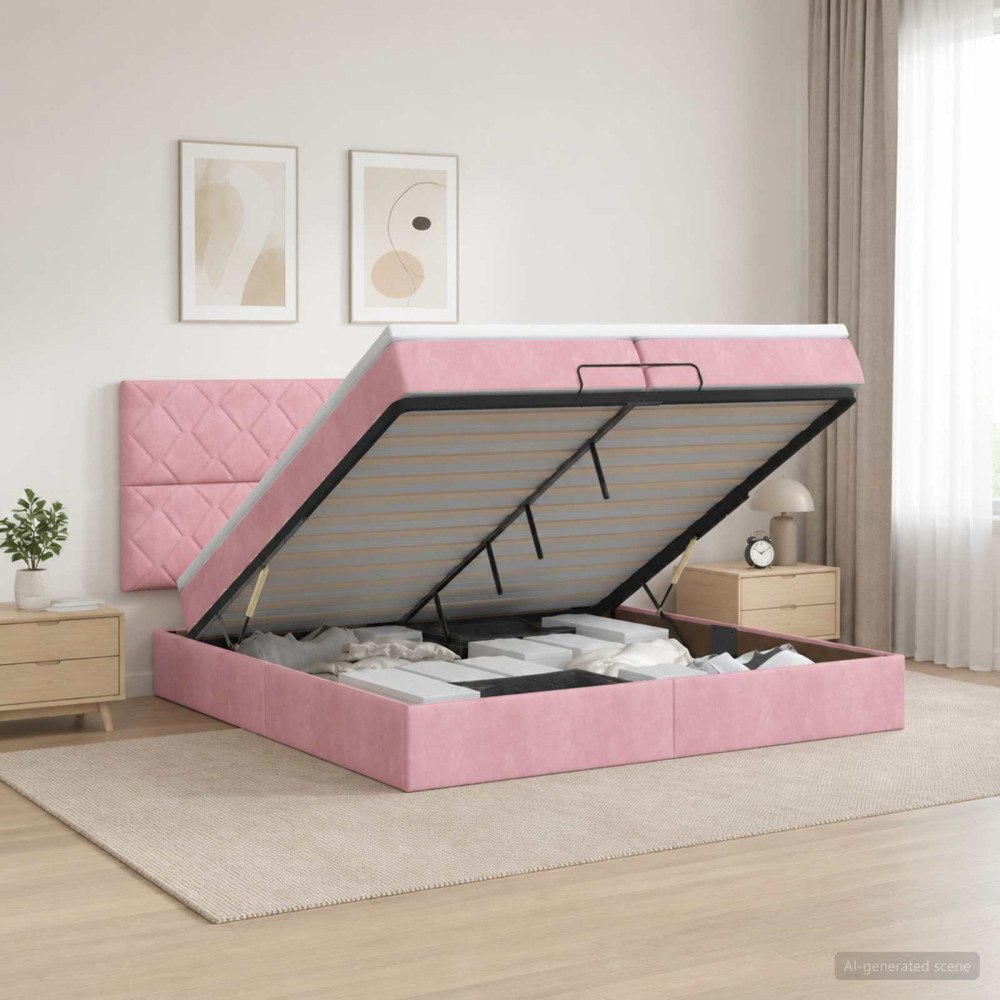 vidaXL Ottoman-säng med madrass och LED Rosa 200 x 200 cm Sammet