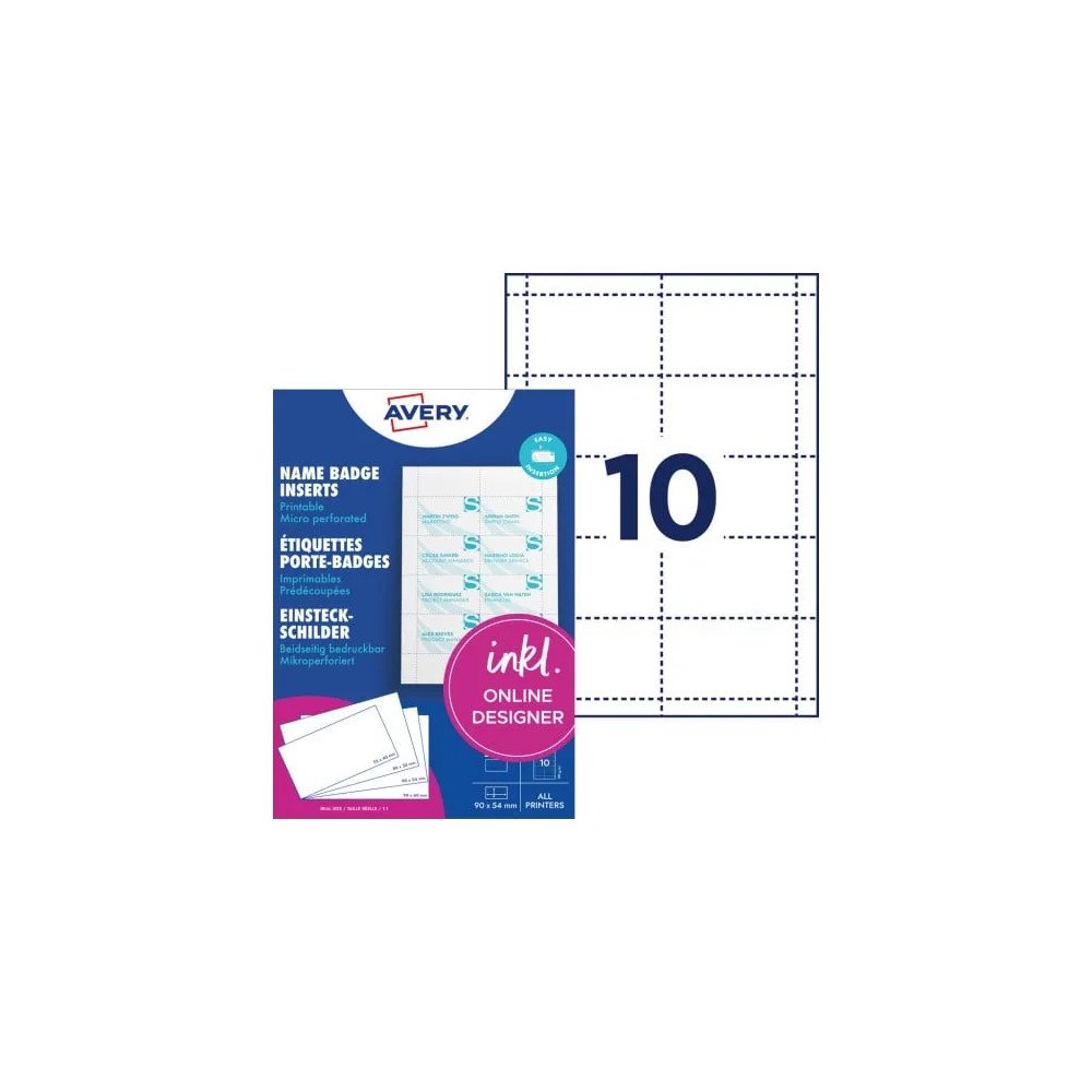 AVERY Avery Name Badges Printable inserts - namnskyltskort - 200 kort - 54 x 90 mm - 190 g/m²