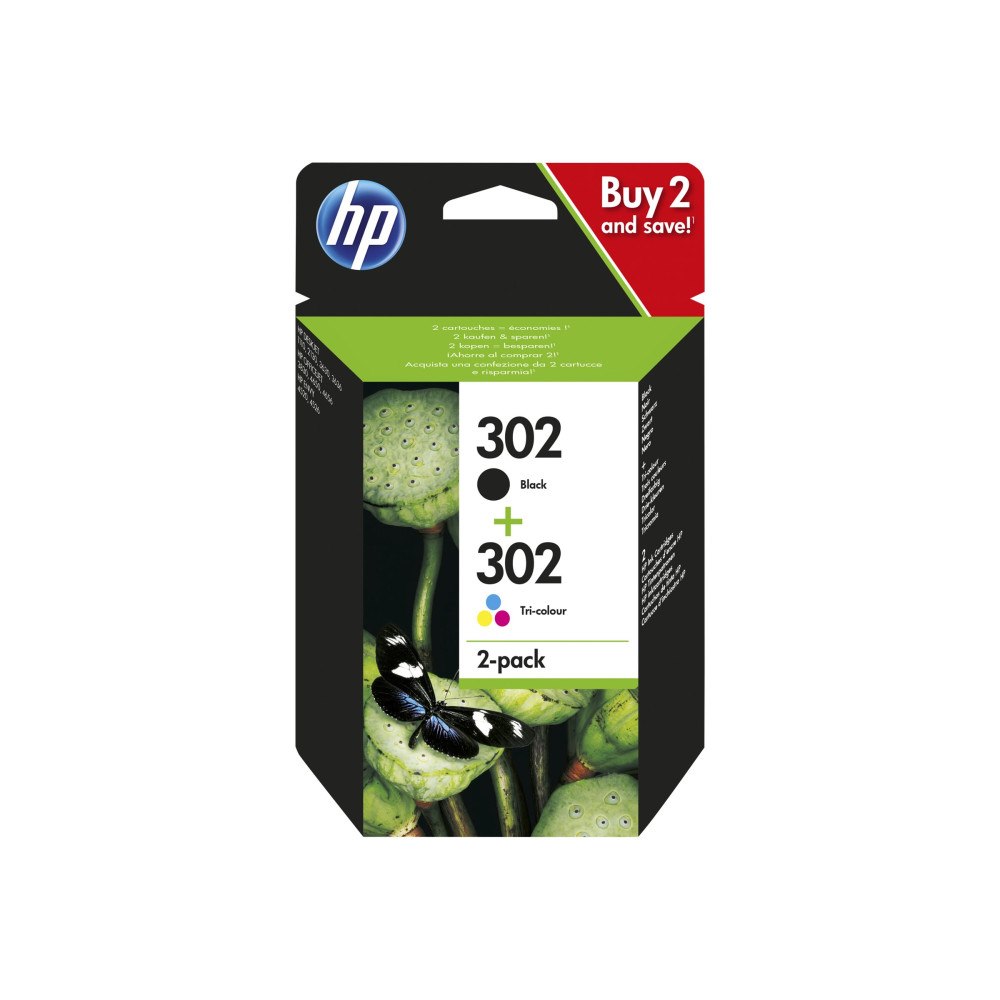 HP HP 302 - 2-pack - svart, färg (cyan, magenta, gul) - original - bläckpatron
