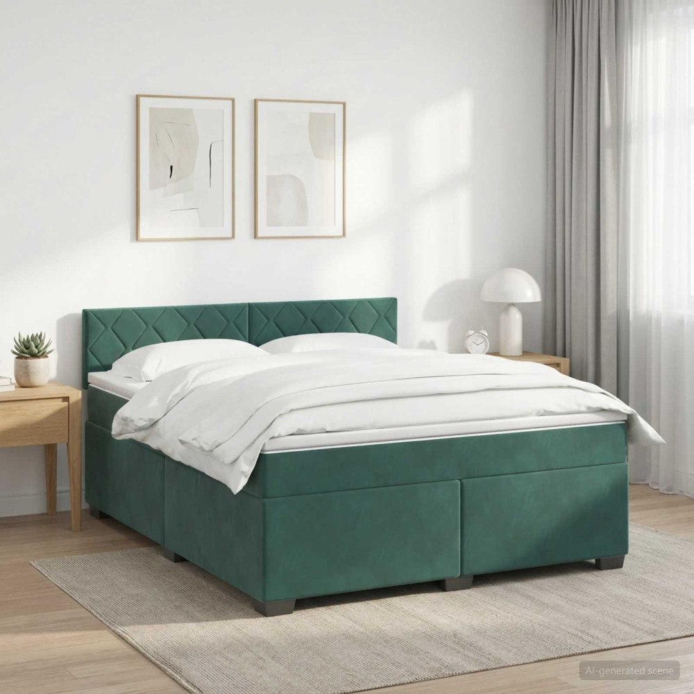 vidaXL Kontinentalsäng med madrass Mörkgrön 160 x 200 cm Sammet