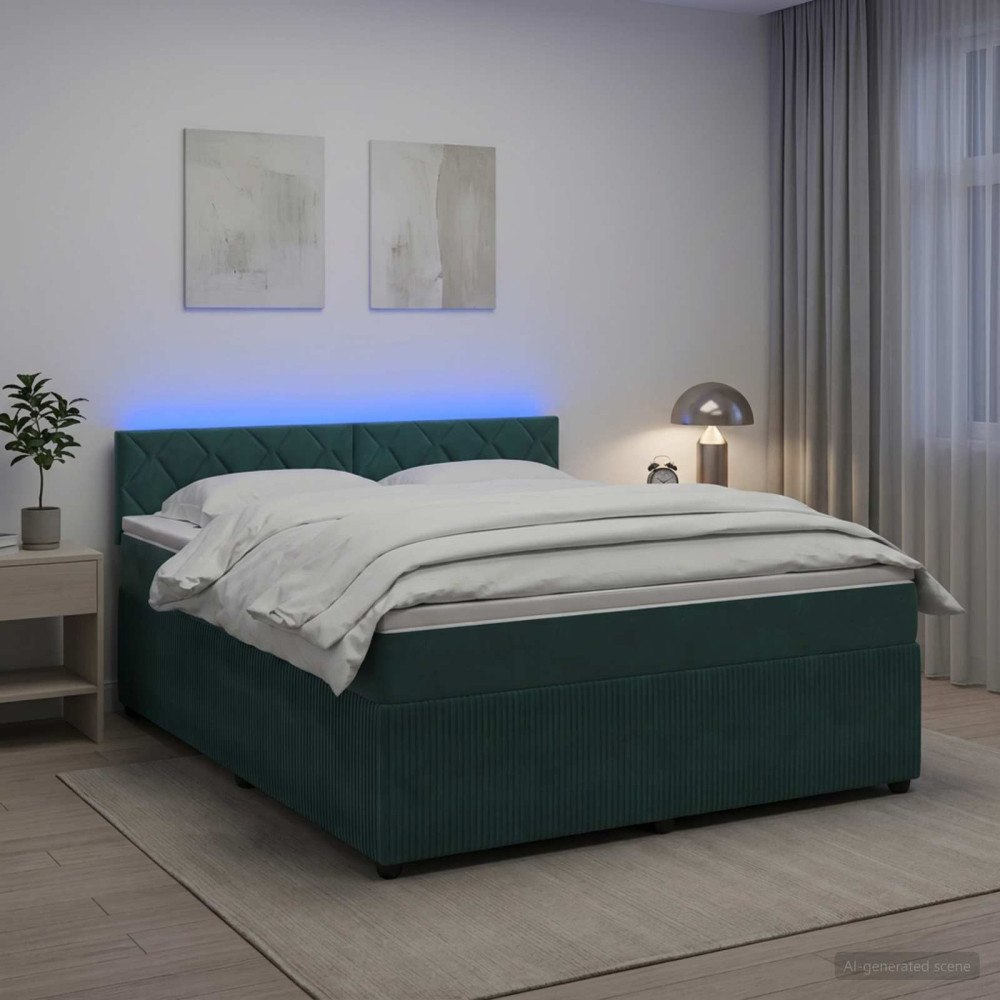 vidaXL Kontinentalsäng med madrass Mörkgrön 160 x 200 cm Sammet