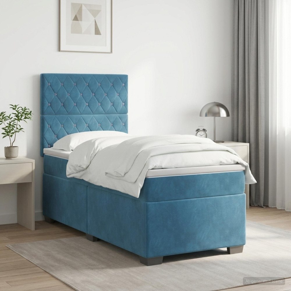 vidaXL Kontinentalsäng med madrass Blå 80 x 200 cm Sammet