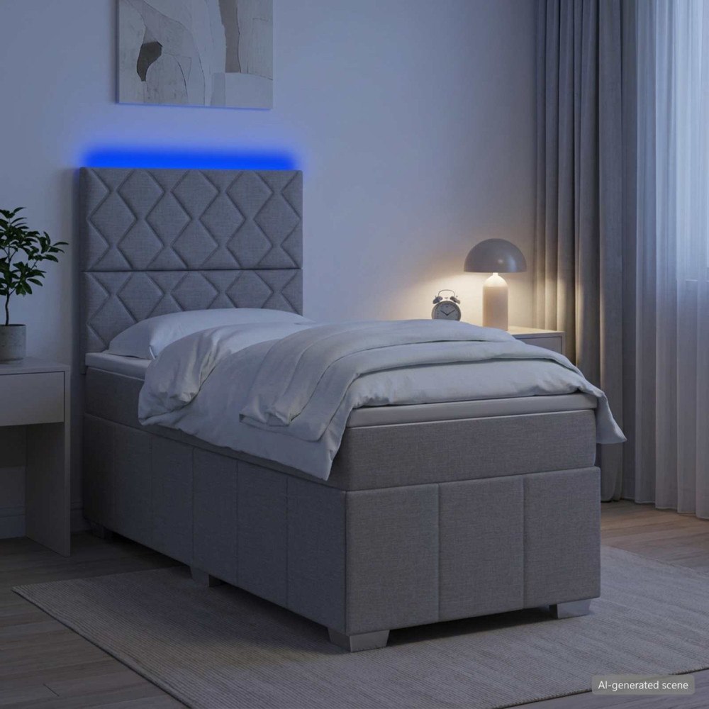 vidaXL LED sängram med madrass med huvudgavel Ljusgrå 80 x 200 cm Tyg