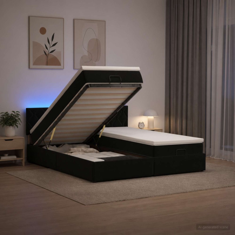 vidaXL Ottoman-säng med madrass och LED Svart 160 x 200 cm Sammet