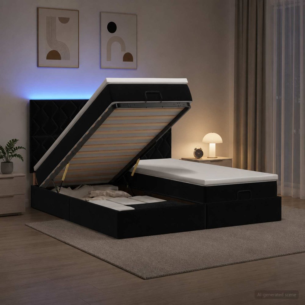 vidaXL Ottoman-säng med madrass och LED Svart 160 x 200 cm Sammet