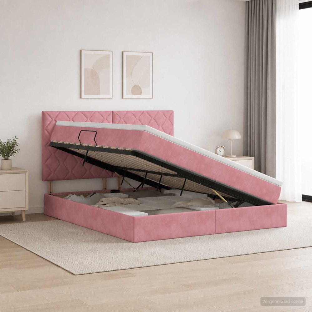 vidaXL Förvaringssäng med madrass med lagring Rosa 160 x 200 cm Sammet