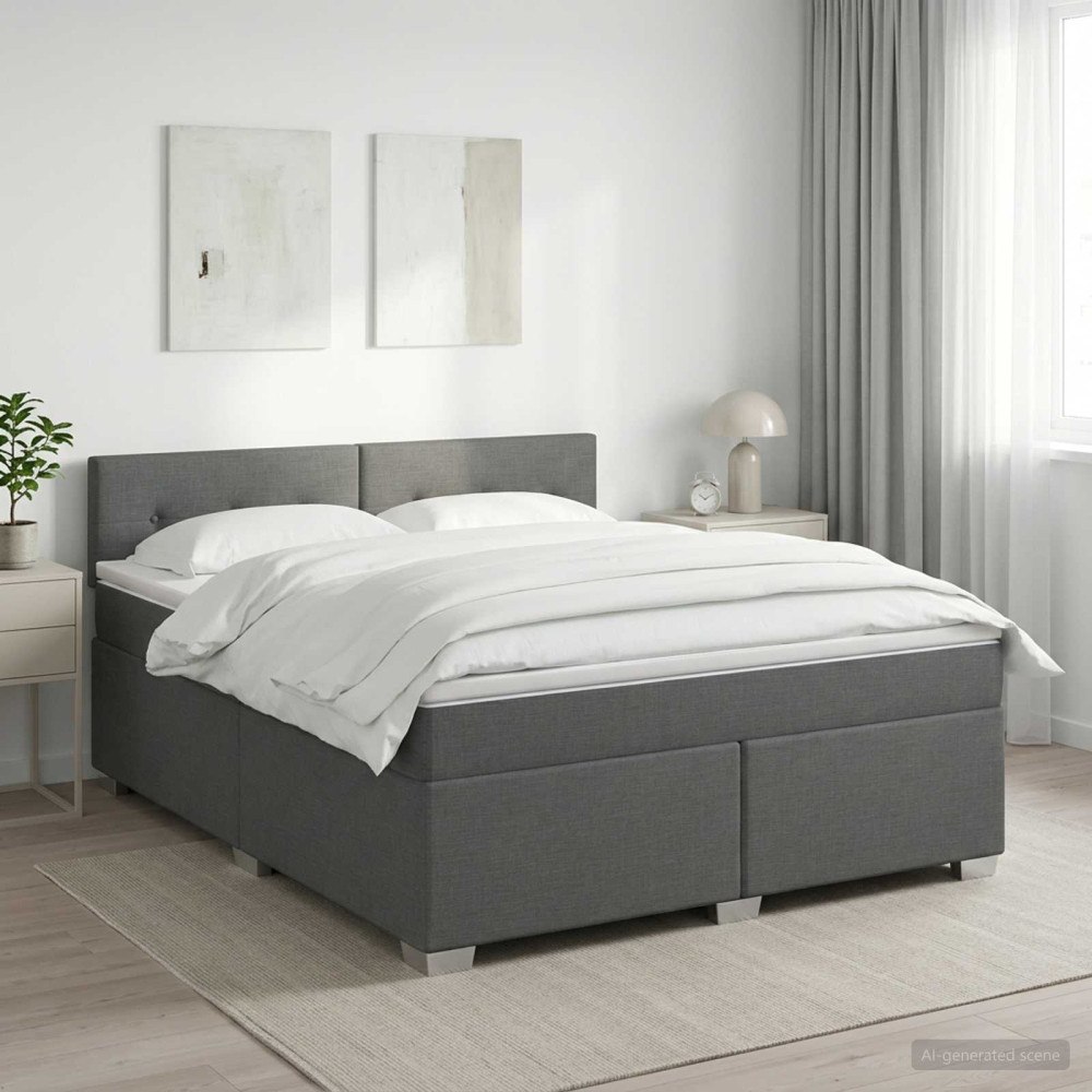 vidaXL Kontinentalsäng med madrass Mörkgrå 180 x 200 cm Tyg