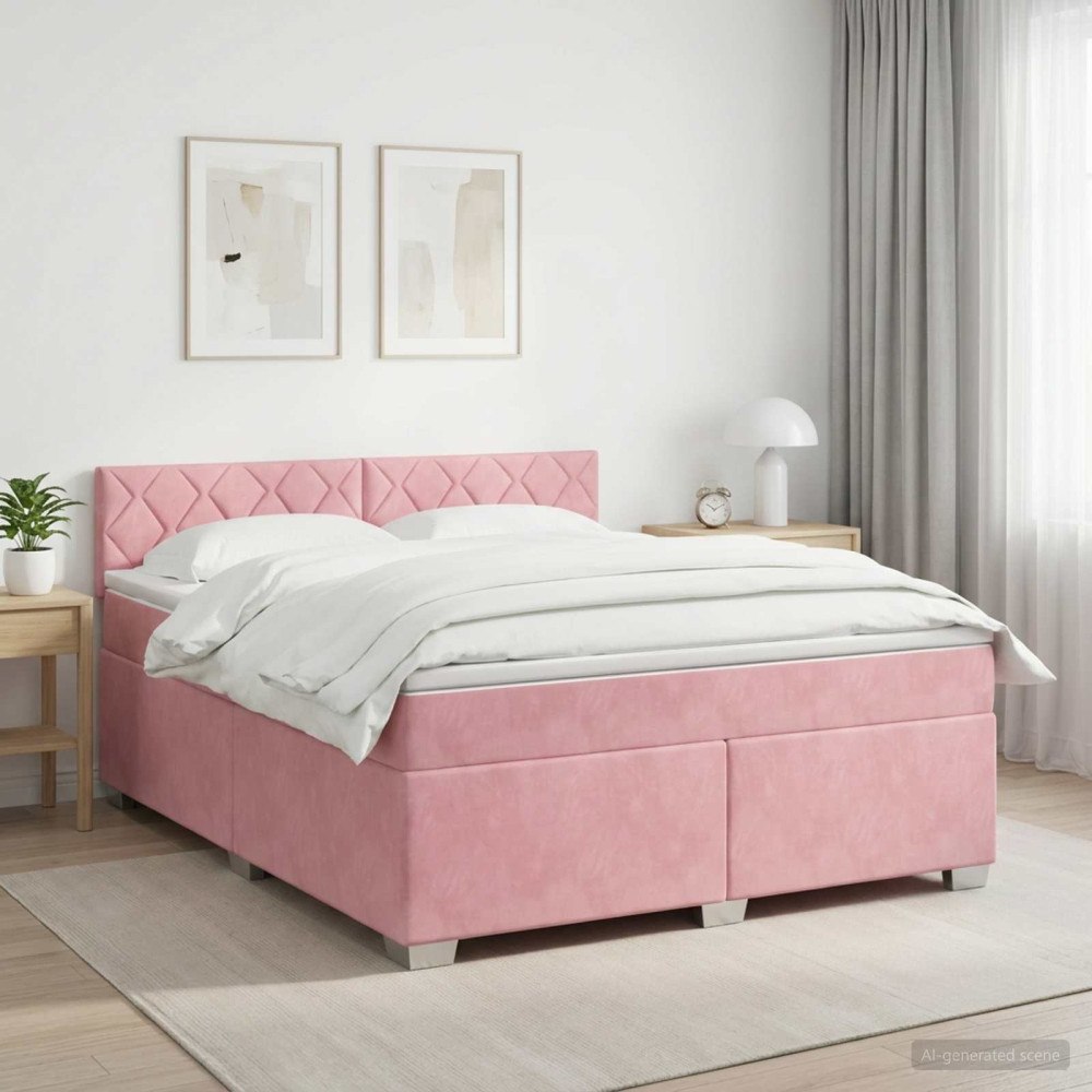 vidaXL Kontinentalsäng med madrass Rosa 140 x 190 cm Sammet