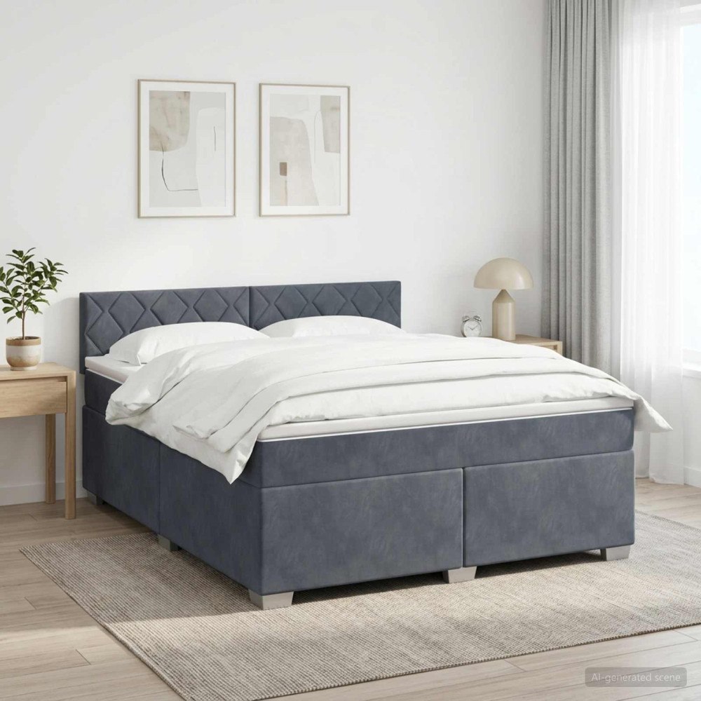 vidaXL Kontinentalsäng med madrass Mörkgrå 140 x 200 cm Sammet