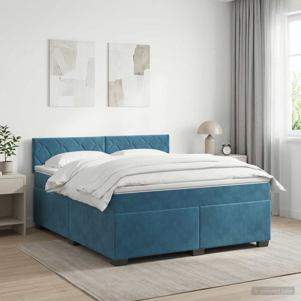 vidaXL Kontinentalsäng med madrass Mörkblå 160 x 200 cm Sammet