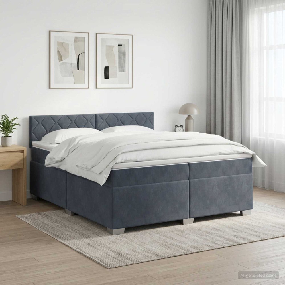 vidaXL Kontinentalsäng med madrass Mörkgrå 200 x 200 cm Sammet