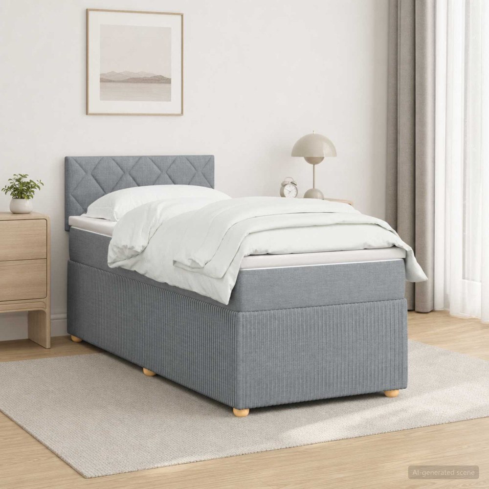 vidaXL Kontinentalsäng med madrass Ljusgrå 100 x 200 cm Tyg