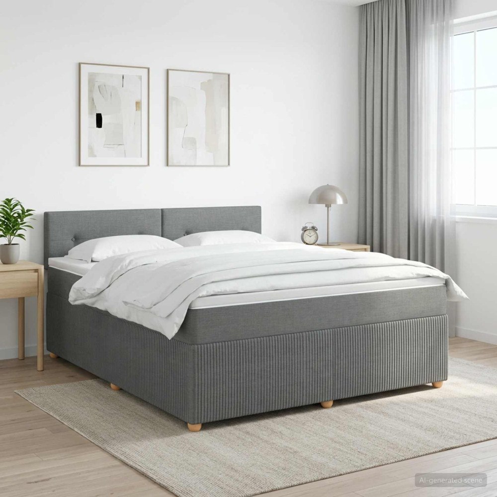 vidaXL Kontinentalsäng med madrass Mörkgrå 180 x 200 cm Tyg