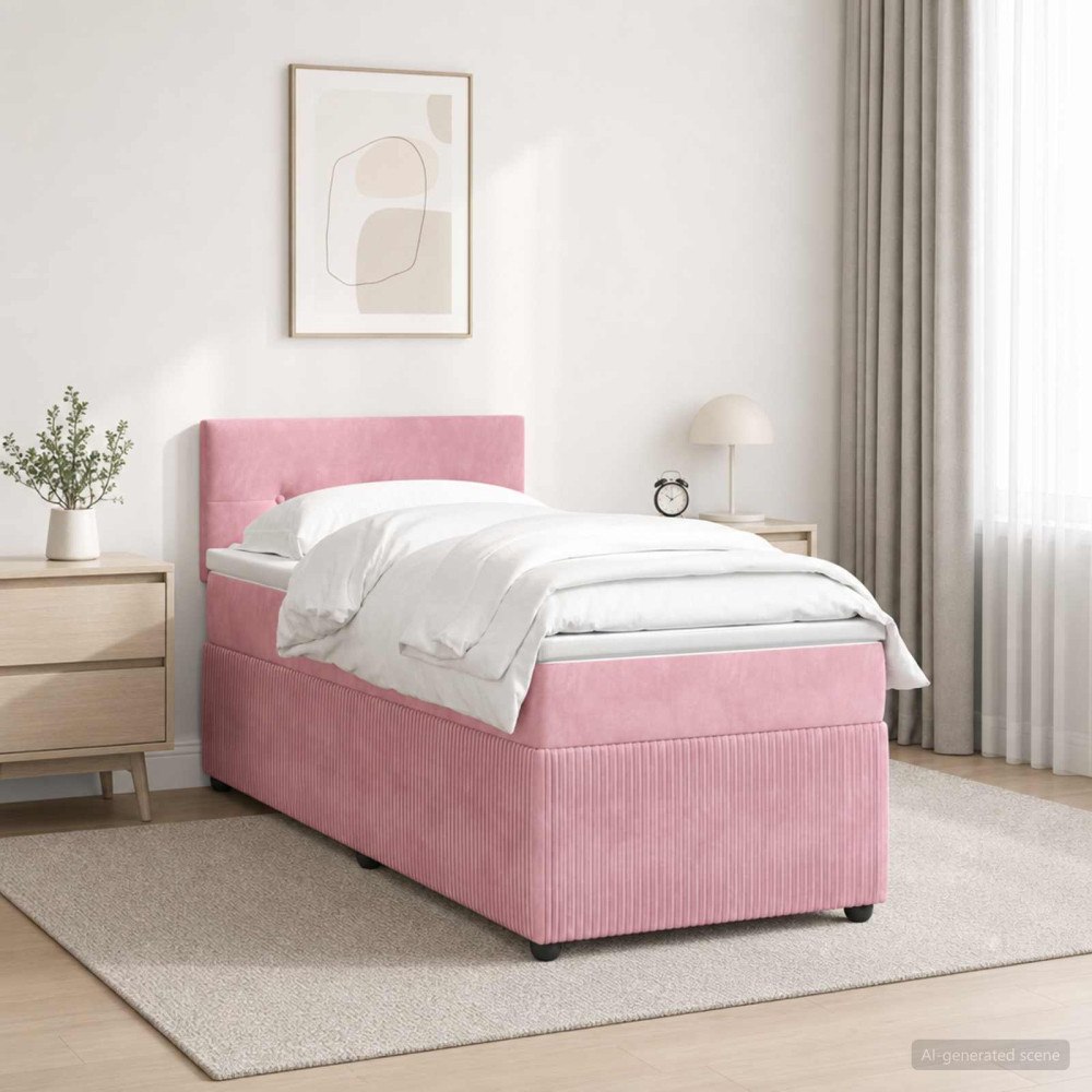 vidaXL Kontinentalsäng med madrass Rosa 100 x 200 cm Sammet