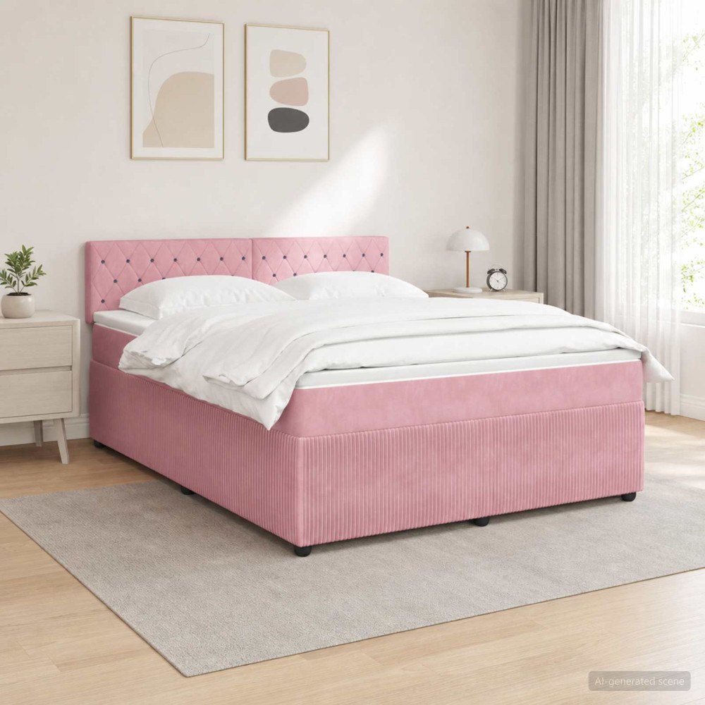 vidaXL Kontinentalsäng med madrass Rosa 140 x 190 cm Sammet