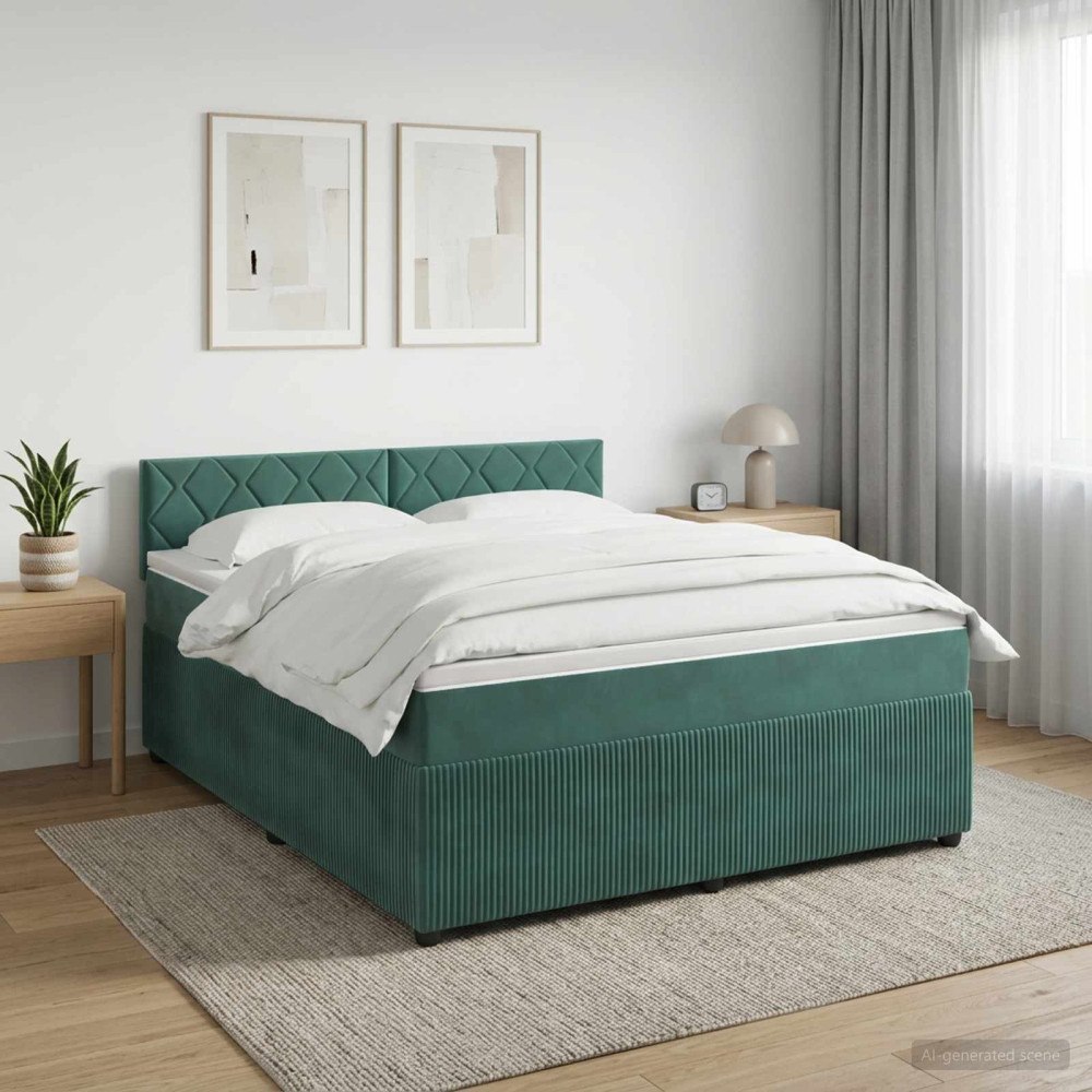 vidaXL Kontinentalsäng med madrass Mörkgrön 180 x 200 cm Sammet