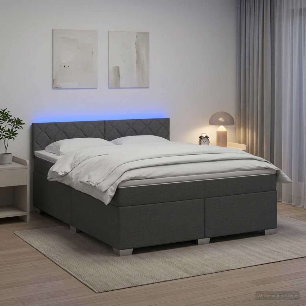 vidaXL Boxspring säng med madrass och LED Mörkgrå 140 x 200 cm Tyg