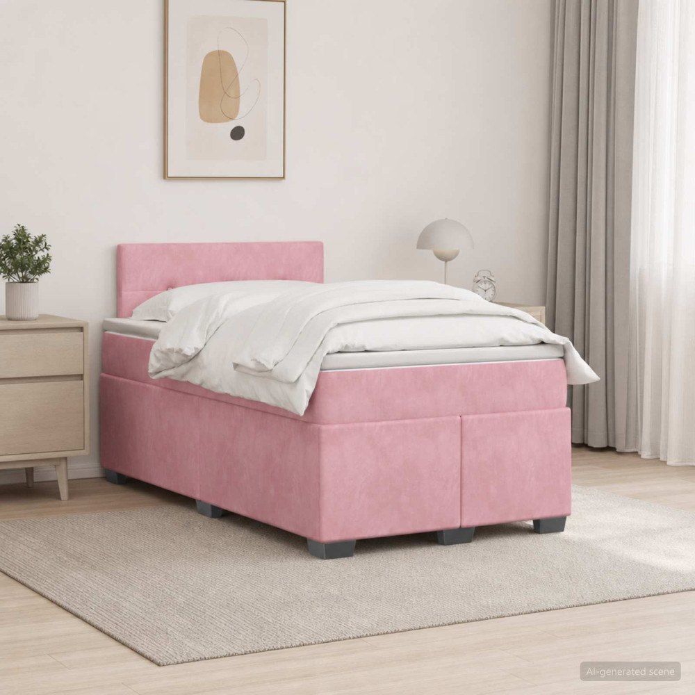 vidaXL Boxspring säng med madrass och LED Rosa 120 x 200 cm Sammet