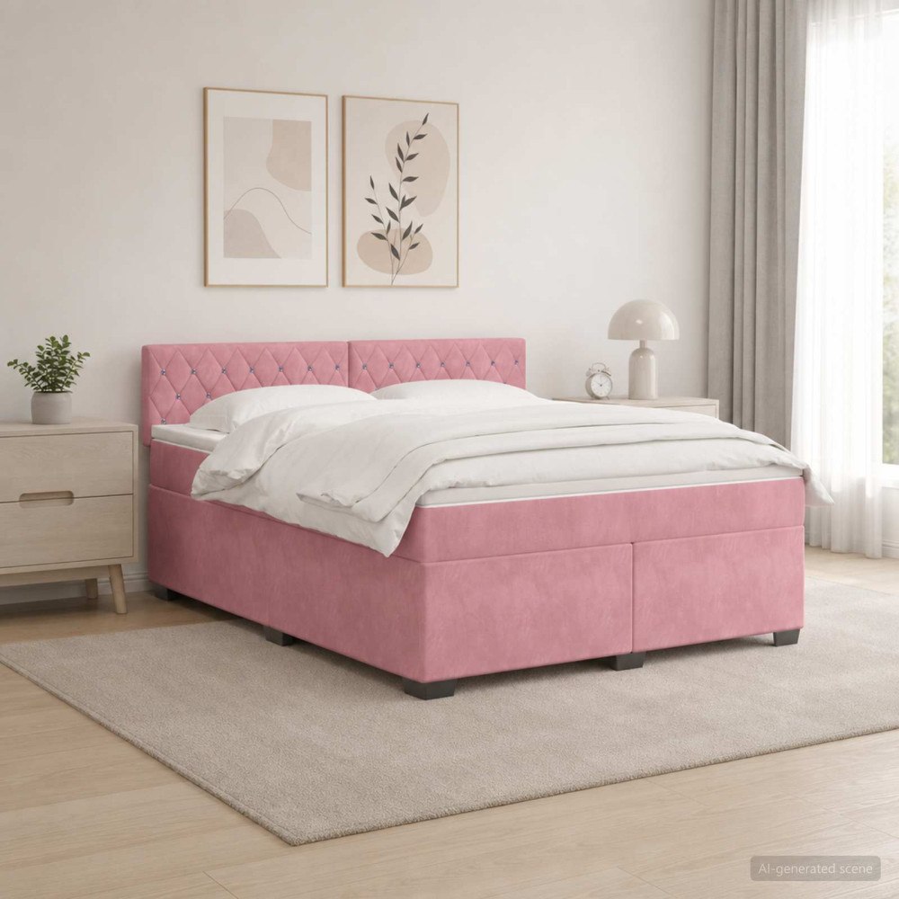 vidaXL Boxspring säng med madrass och LED Rosa 140 x 200 cm Sammet