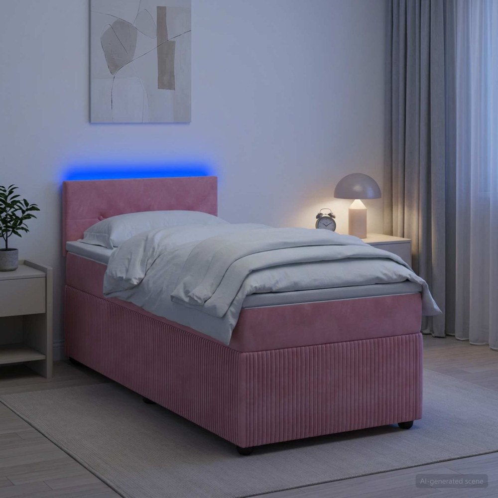 vidaXL Kontinentalsäng med madrass Rosa 100 x 200 cm Sammet