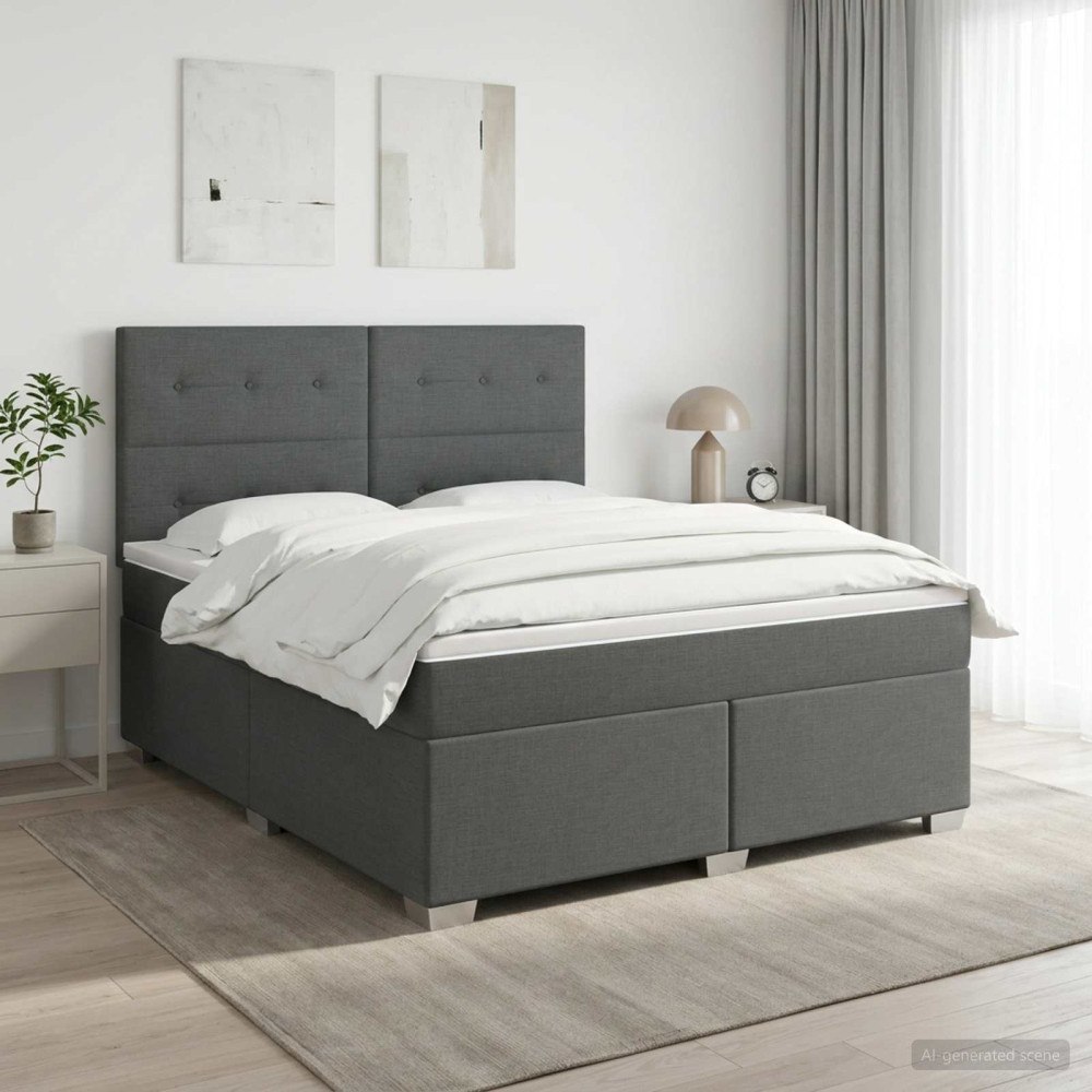 vidaXL Kontinentalsäng med madrass Mörkgrå 180 x 200 cm Tyg