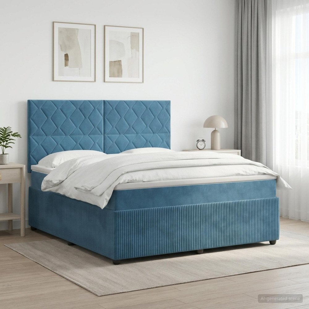 vidaXL Kontinentalsäng med madrass Blå 140 x 190 cm Sammet