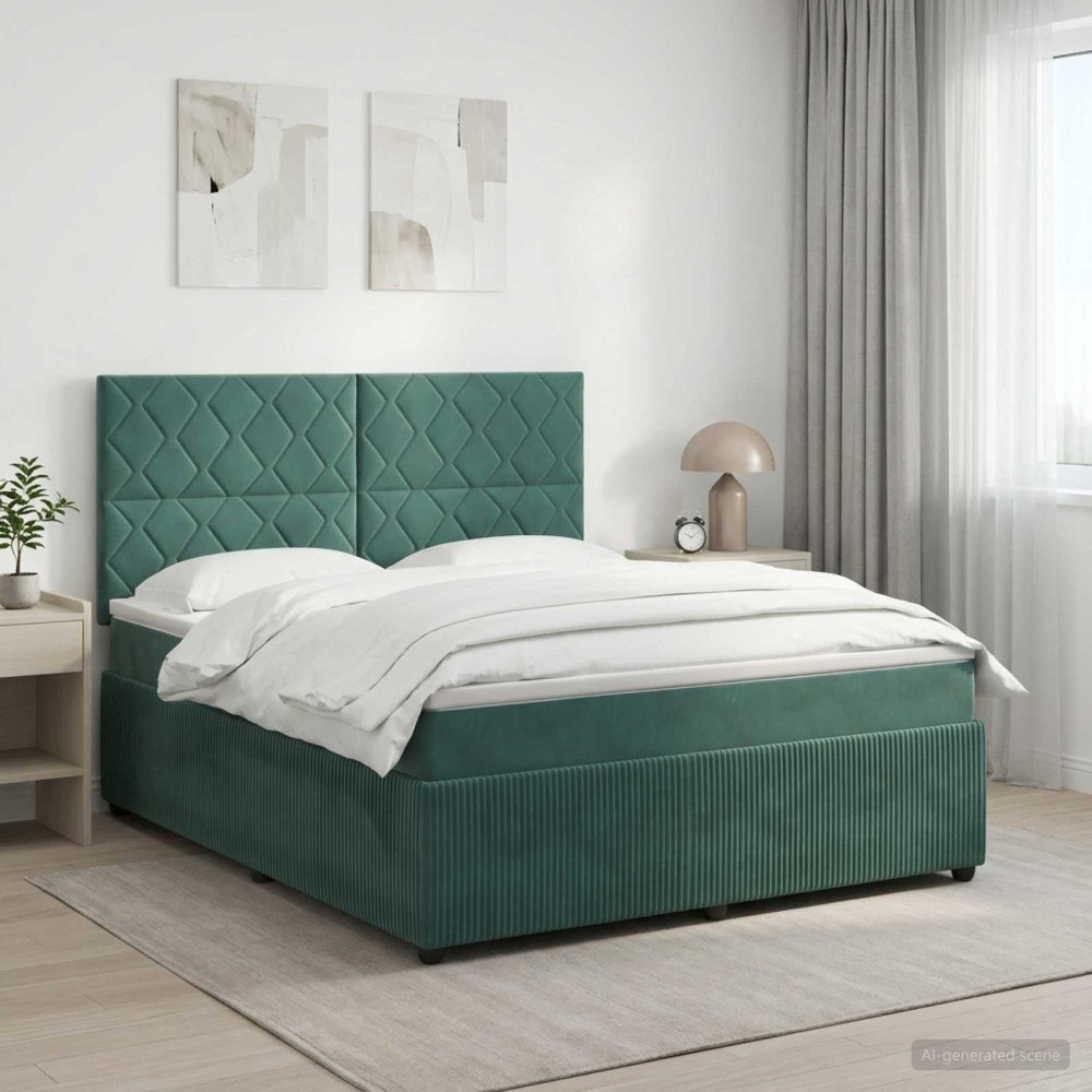 vidaXL Kontinentalsäng med madrass Mörkgrön 180 x 200 cm Sammet