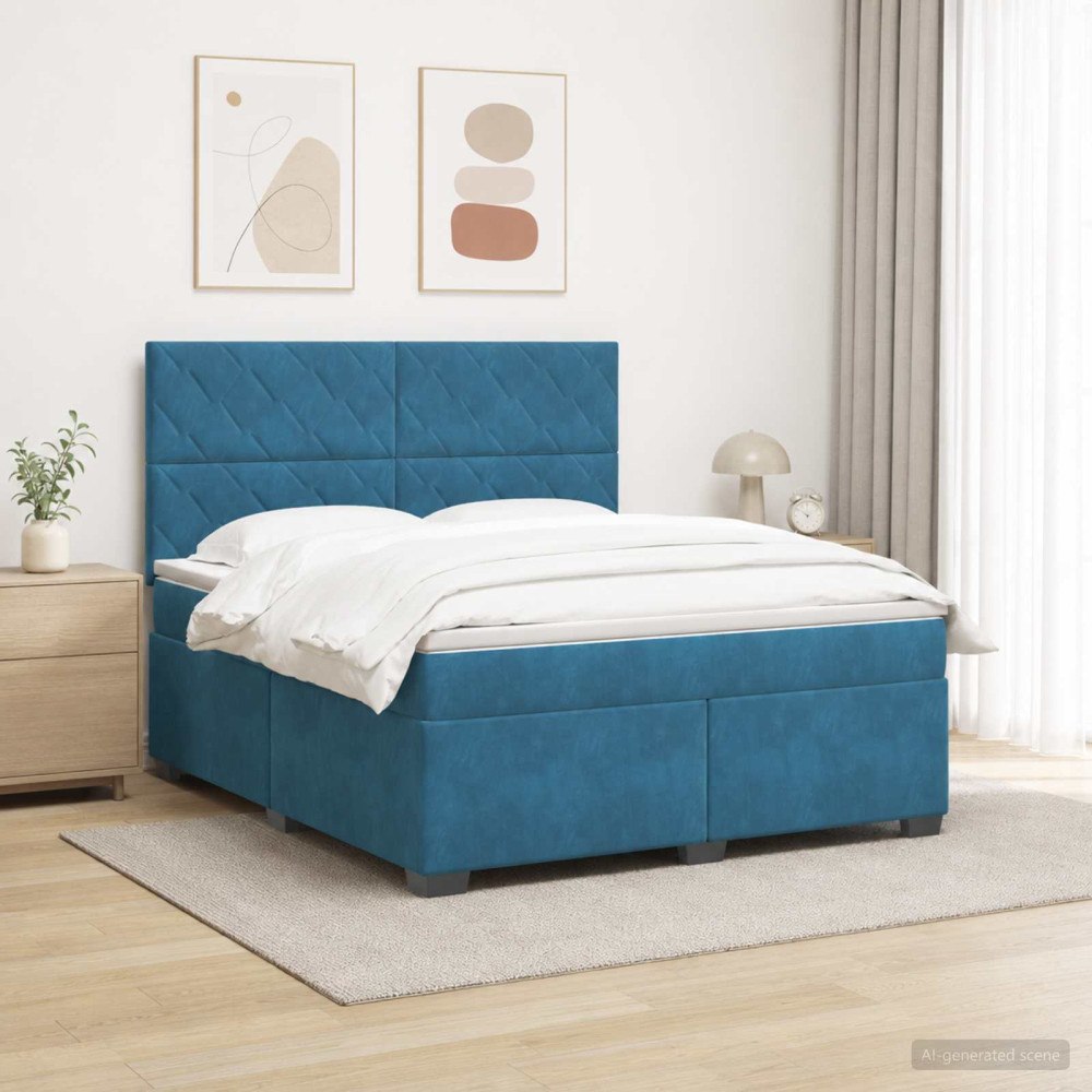 vidaXL Kontinentalsäng med madrass Blå 160 x 200 cm Sammet