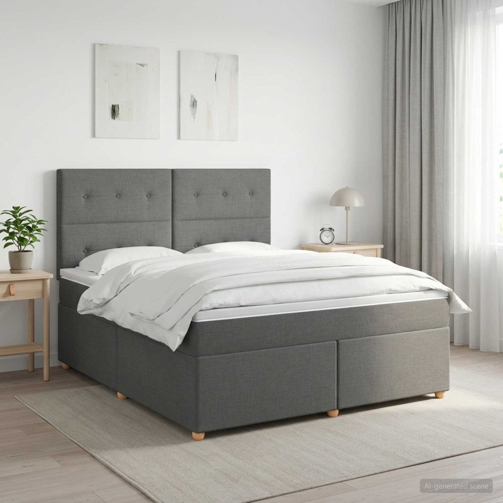 vidaXL Kontinentalsäng med madrass Mörkgrå 180 x 200 cm Tyg