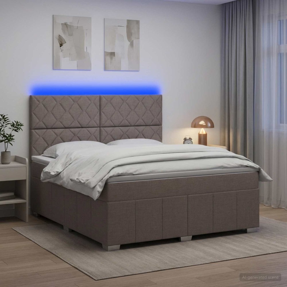 vidaXL LED sängram med madrass med huvudgavel Taupe 140 x 200 cm Tyg