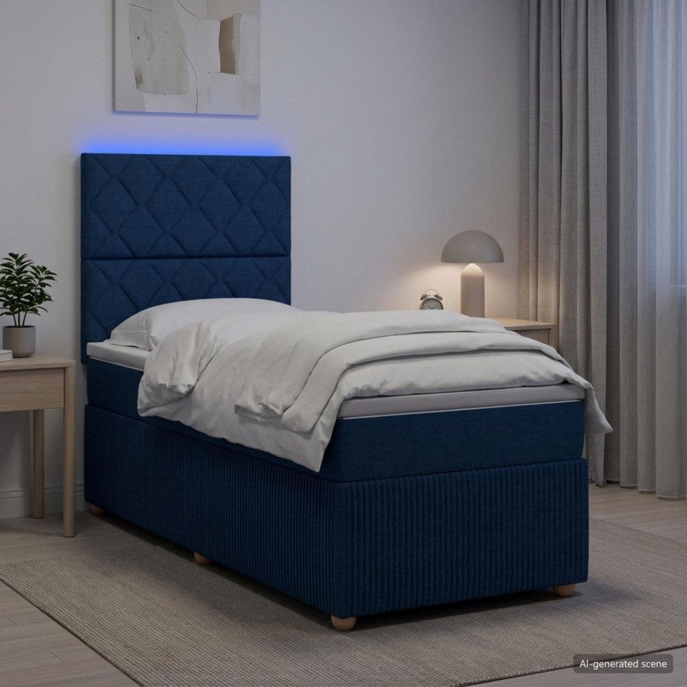 vidaXL LED sängram med madrass med LED-ljusslingor Blå 80 x 200 cm Tyg
