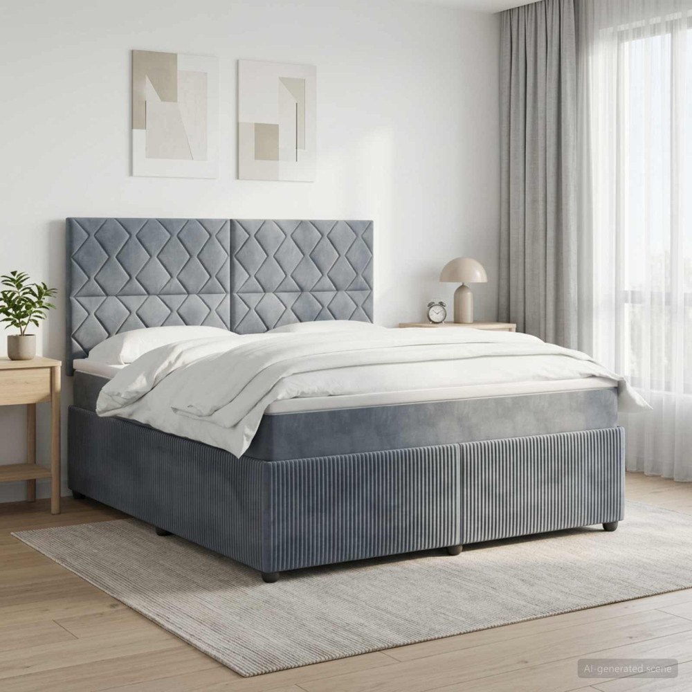 vidaXL LED sängram med madrass Mörkgrå 140 x 190 cm Sammet