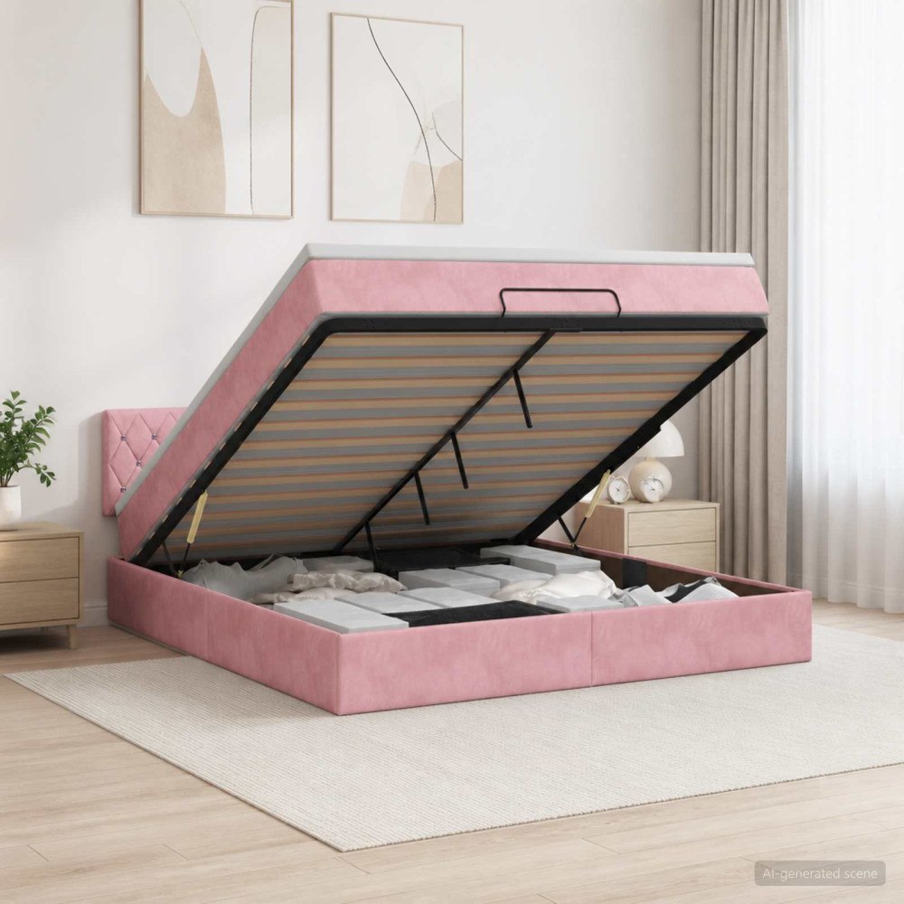 vidaXL Ottoman-säng med madrass och LED Rosa 140 x 200 cm Sammet
