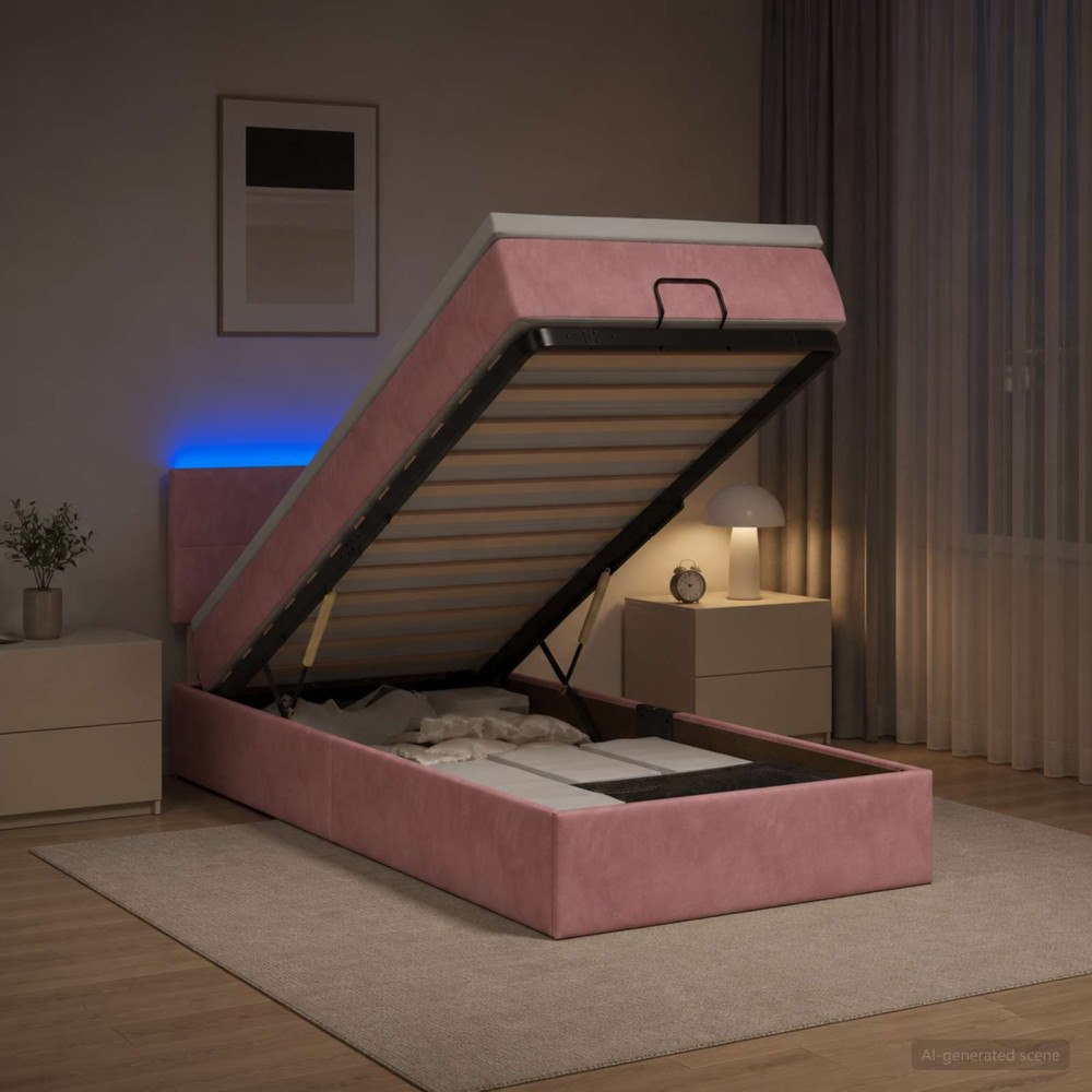 vidaXL Ottoman-säng med madrass och LED Rosa 100 x 200 cm Sammet