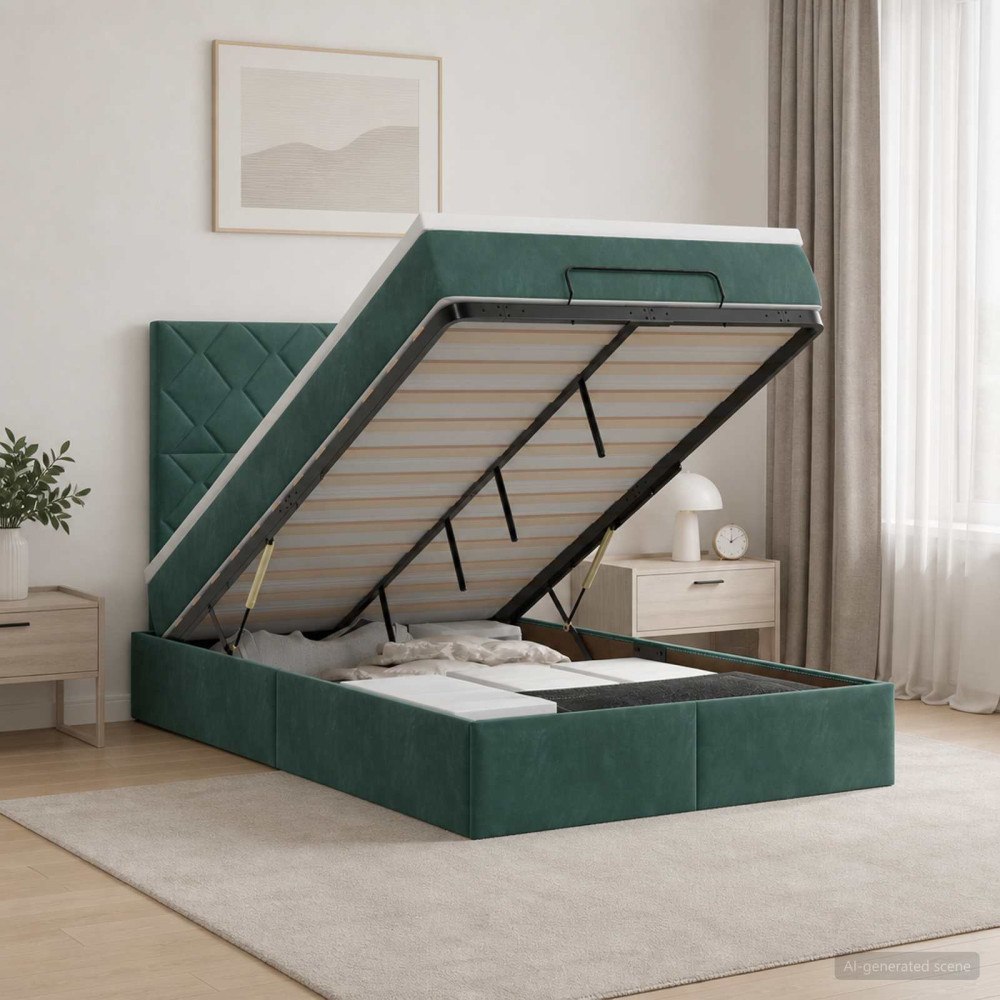 vidaXL Ottoman säng med madrass Mörkgrön 120 x 190 cm Sammet