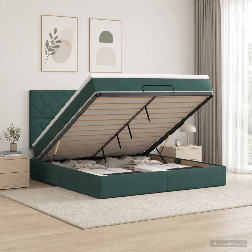 vidaXL Ottoman säng med madrass Mörkgrön 180 x 200 cm Sammet
