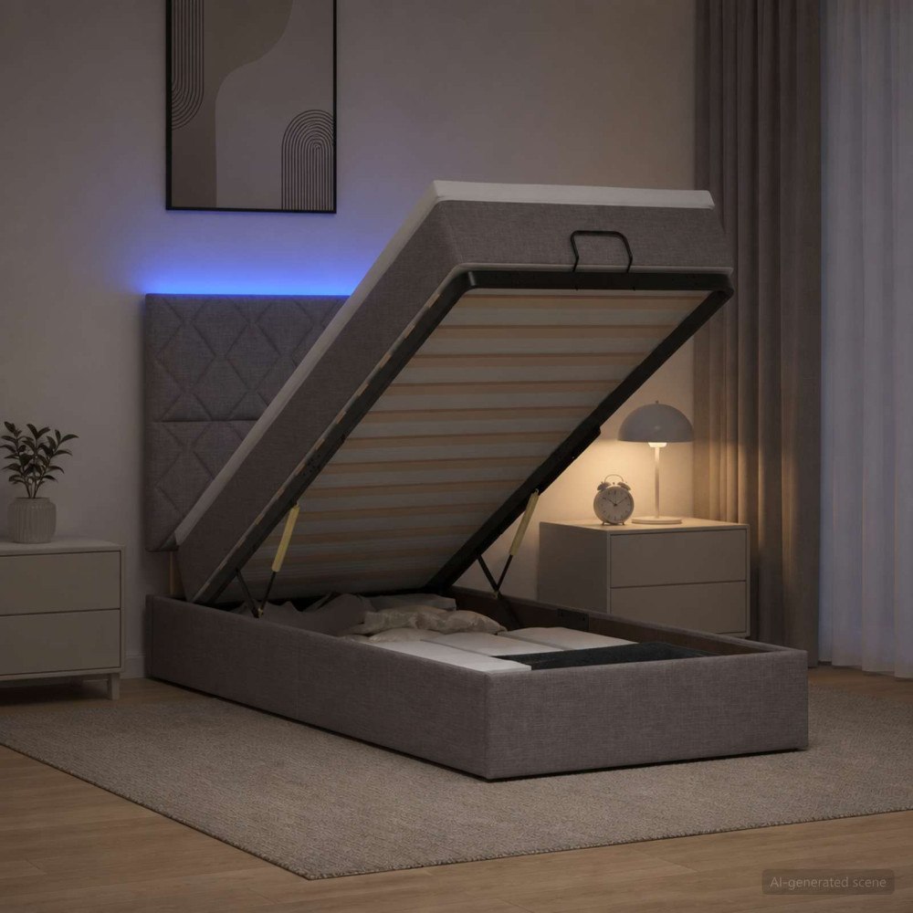 vidaXL Ottoman-säng med madrass och LED Taupe 80 x 200 cm Tyg