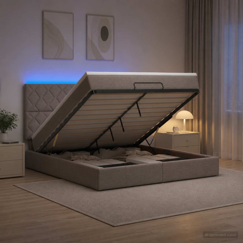 vidaXL Ottoman-säng med madrass och LED Taupe 140 x 190 cm Tyg