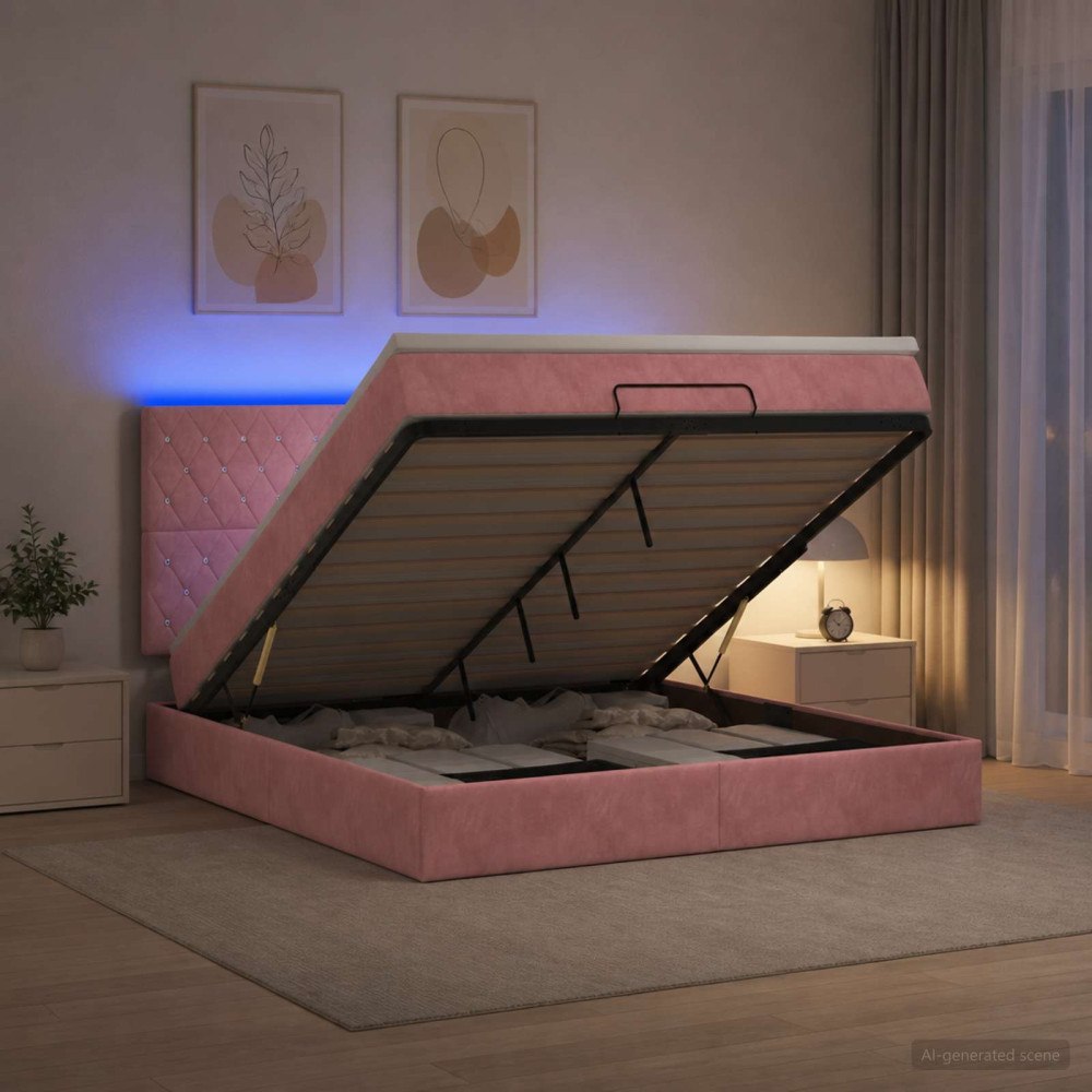 vidaXL Ottoman-säng med madrass och LED Rosa 140 x 190 cm Sammet