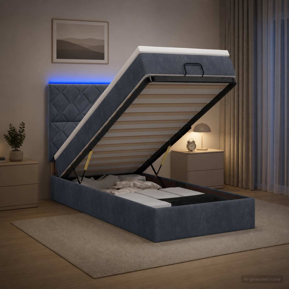 vidaXL Ottoman-säng med madrass och LED Mörkgrå 100 x 200 cm Sammet