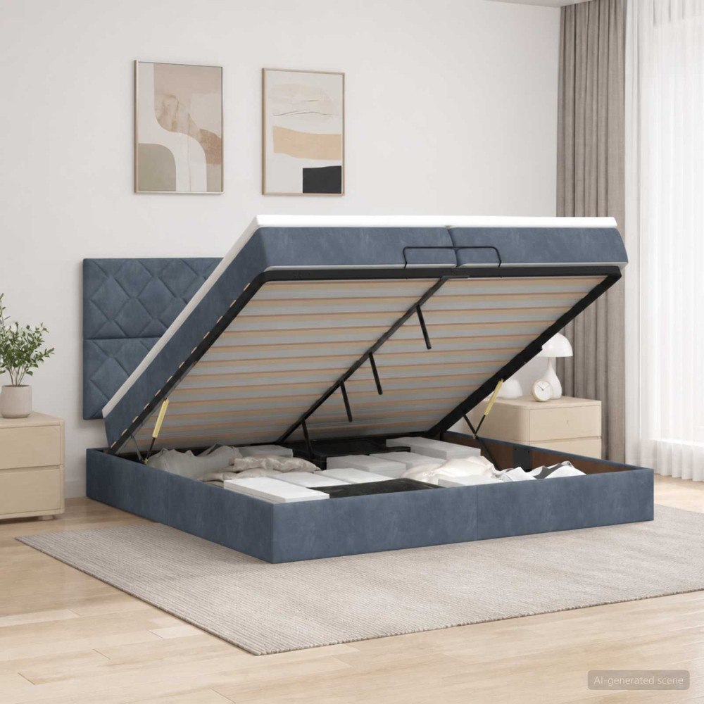vidaXL Ottoman-säng med madrass och LED Mörkgrå 200 x 200 cm Sammet