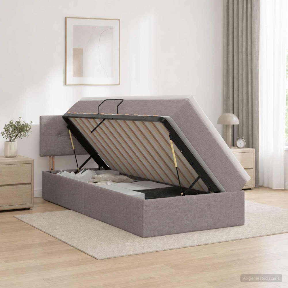vidaXL Förvaringssäng med madrass Taupe 100 x 200 cm Sammet