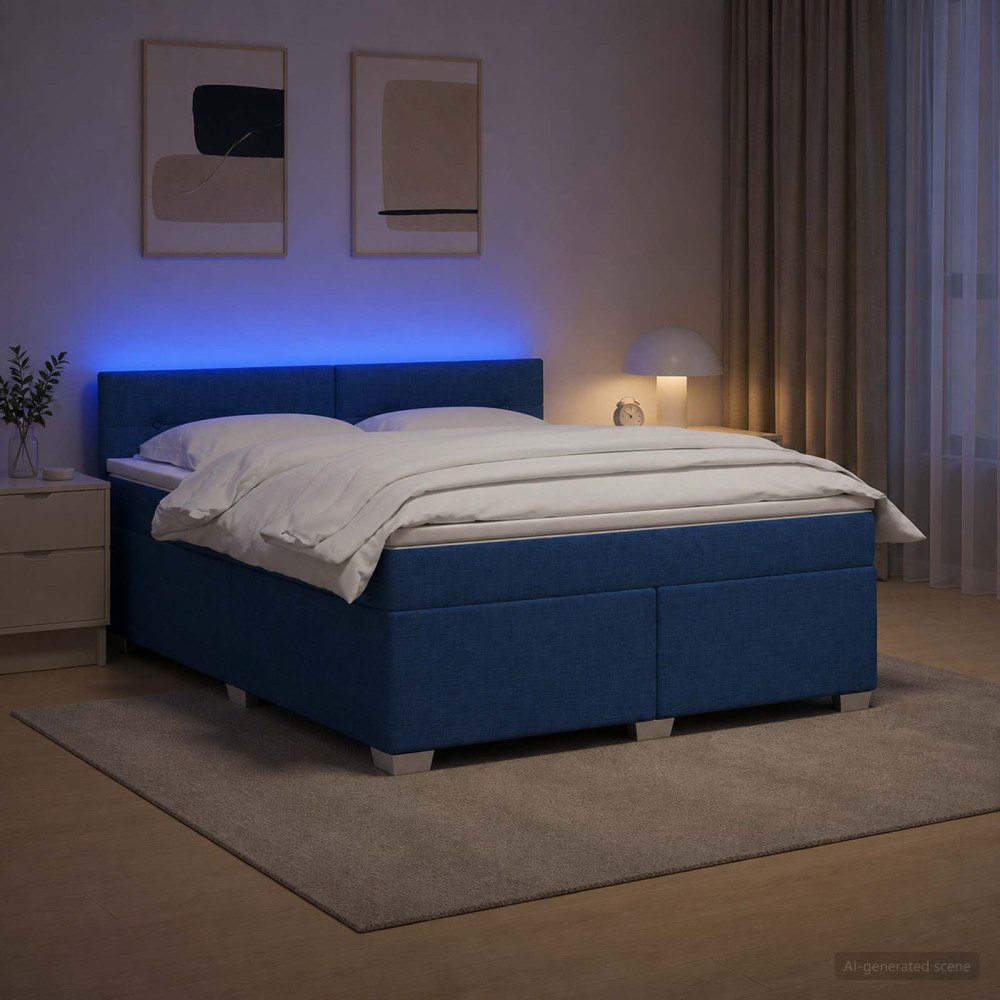 vidaXL Boxspring säng med madrass och LED Blå 180 x 200 cm Tyg