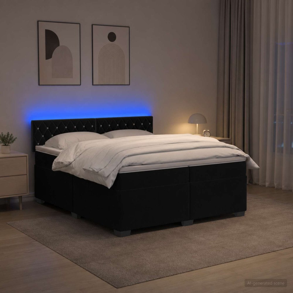 vidaXL Boxspring säng med madrass och LED Svart 200 x 200 cm Sammet
