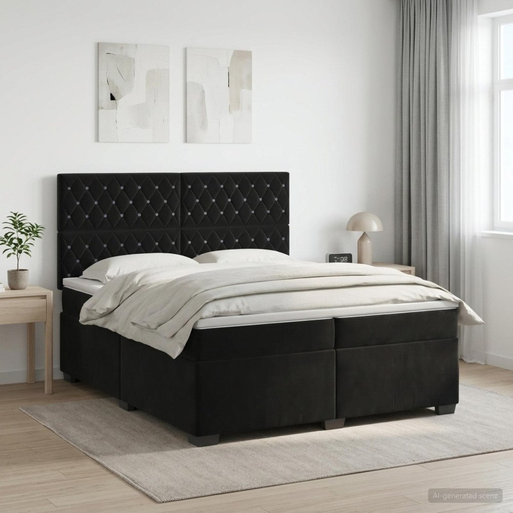 vidaXL Kontinentalsäng med madrass Svart 200 x 200 cm Sammet