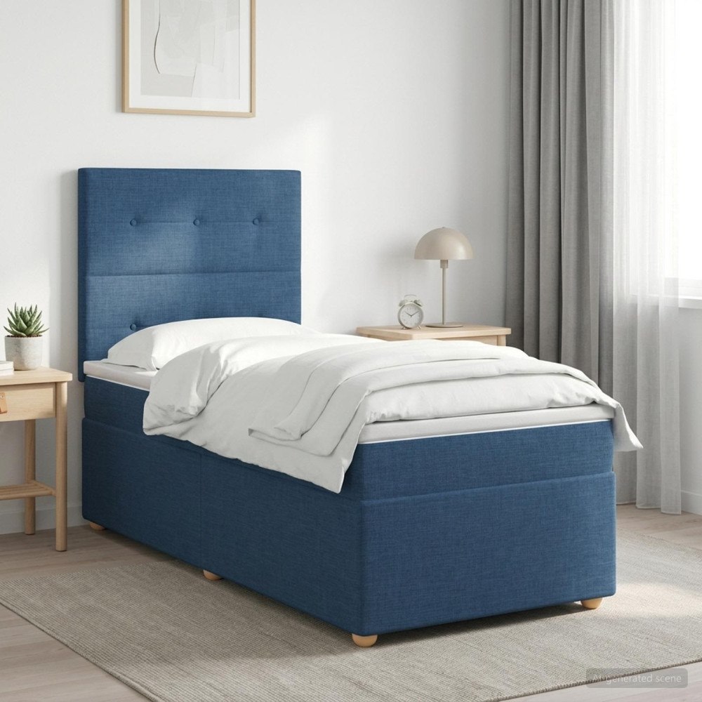 vidaXL Kontinentalsäng med madrass med huvudgavel Blå 90 x 190 cm Tyg