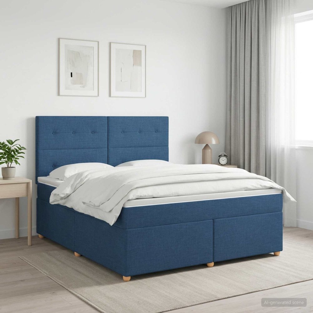 vidaXL Kontinentalsäng med madrass med huvudgavel Blå 180 x 200 cm Tyg