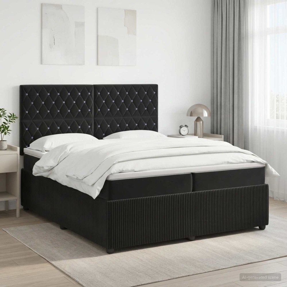 vidaXL Kontinentalsäng med madrass Svart 200 x 200 cm Sammet