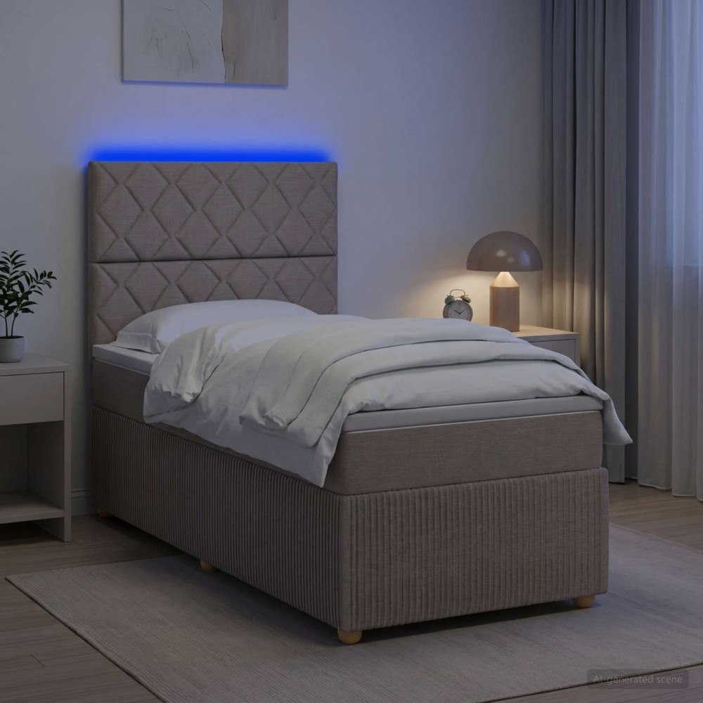 vidaXL LED sängram med madrass med huvudgavel Taupe 80 x 200 cm Tyg